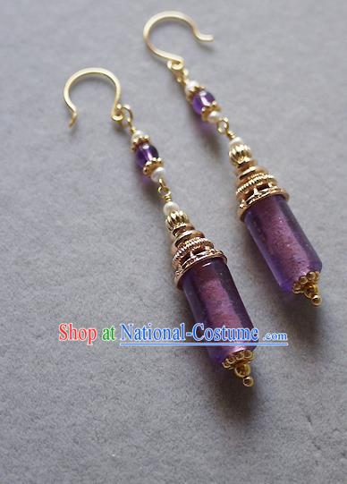 Chinese Ancient Palace Princess Ear Accessories Traditional Cheongsam Amethyst Earrings