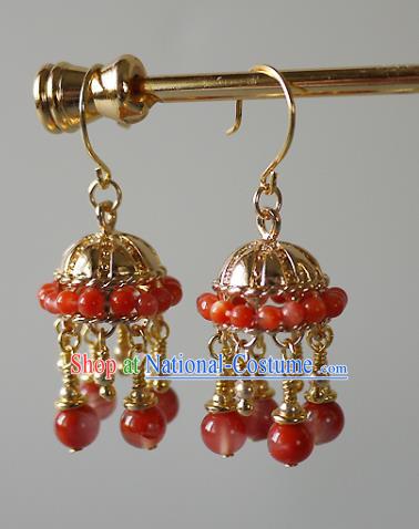 Chinese Ancient Qing Dynasty Imperial Consort Ear Accessories Traditional Cheongsam Agate Beads Tassel Earrings