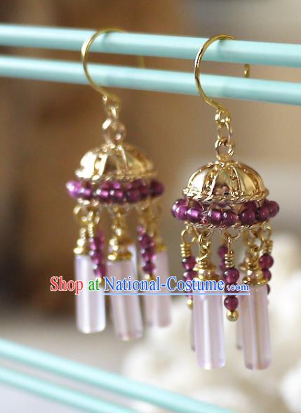 Chinese Traditional Cheongsam Garnet Beads Earrings Ancient Qing Dynasty Imperial Consort Ear Accessories