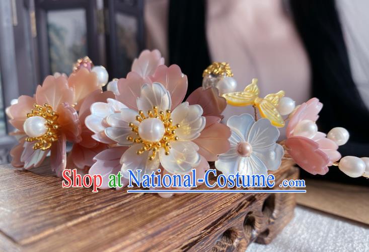 Chinese Ancient Noble Woman Hairpin Traditional Song Dynasty Imperial Consort Shell Flowers Hair Crown Hair Accessories