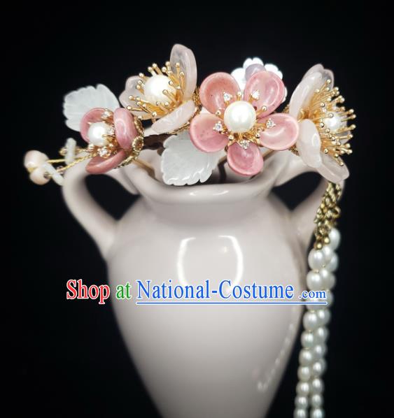 Chinese Ancient Court Lady Begonia Hairpin Traditional Song Dynasty Pearls Tassel Hair Comb