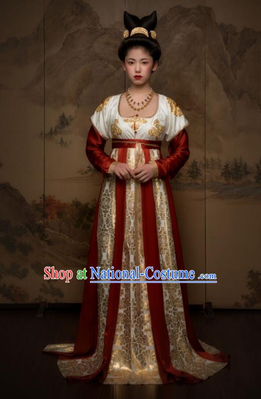 China Traditional Tang Dynasty Royal Princess Historical Clothing Ancient Court Lady Hanfu Dress Garments