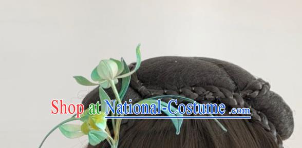 China Handmade Green Silk Orchids Hairpin Traditional Hanfu Hair Accessories Ancient Song Dynasty Princess Hair Stick