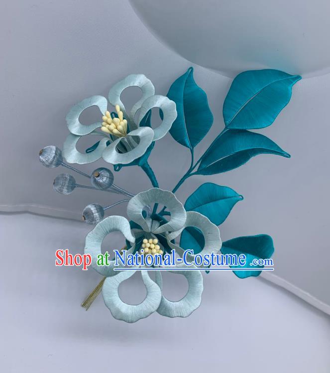 China Handmade Blue Silk Trumpet Creeper Hairpin Traditional Song Dynasty Hanfu Hair Accessories Ancient Palace Lady Hair Stick