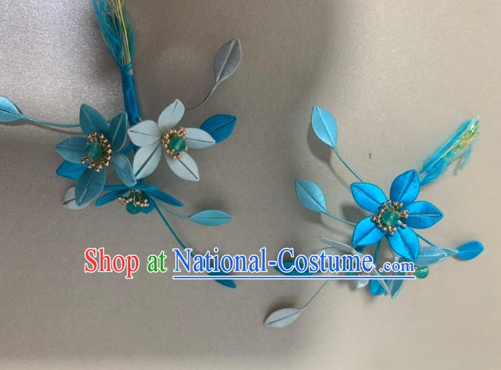 China Handmade Blue Silk Flowers Hairpin Traditional Hanfu Hair Accessories Ancient Song Dynasty Princess Hair Claws