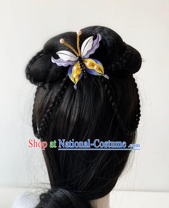 China Handmade Lilac Silk Butterfly Hairpin Traditional Hanfu Hair Accessories Ancient Song Dynasty Princess Pearls Hair Stick