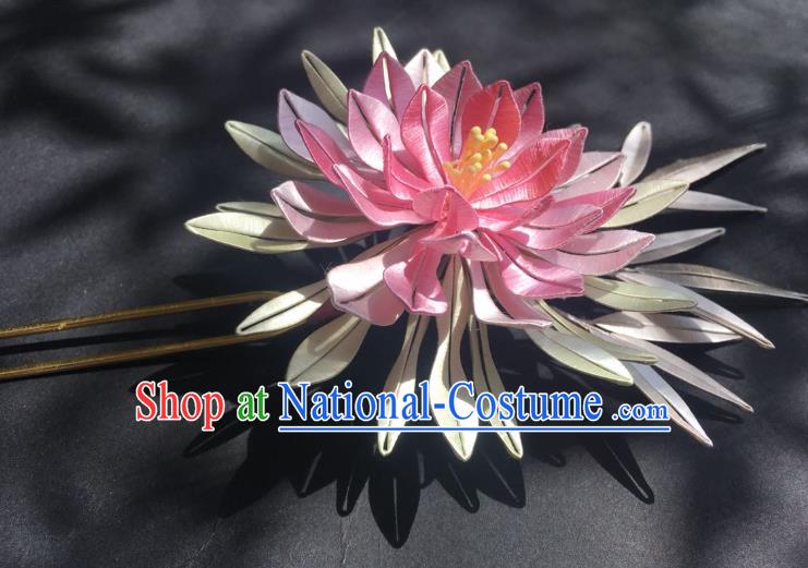 China Handmade Pink Silk Epiphyllum Hairpin Traditional Hanfu Headpiece Ancient Song Dynasty Imperial Concubine Hair Clip