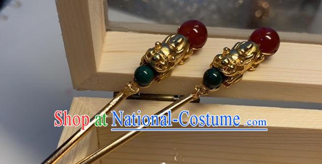 China Handmade Golden Hairpin Traditional Tang Dynasty Hair Accessories Ancient Palace Lady Hair Stick