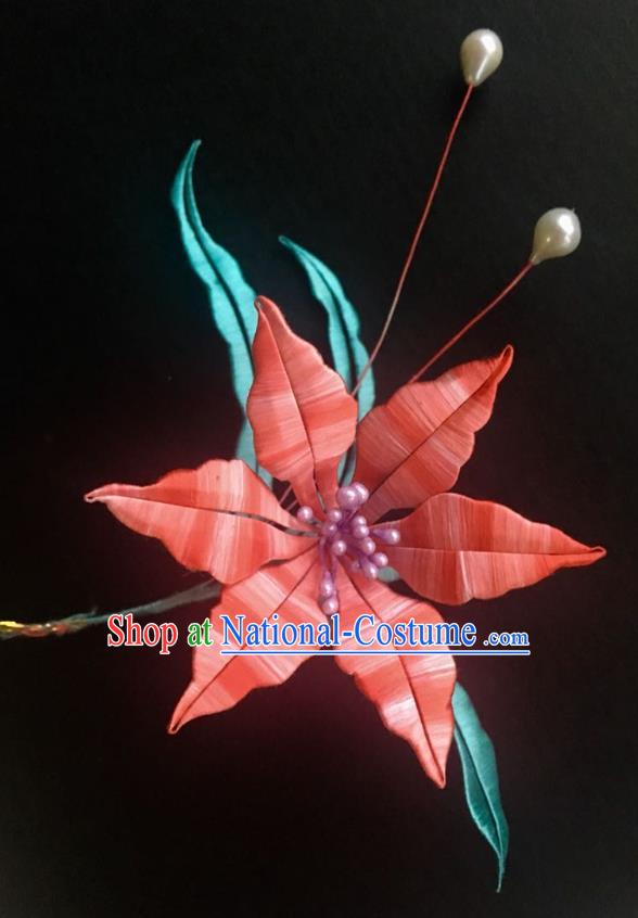 China Handmade Silk Lily Flower Hairpin Traditional Hanfu Hair Accessories Ancient Village Girl Hair Stick