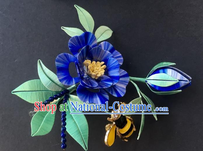 China Handmade Blue Flower Hairpin Traditional Qing Dynasty Hair Accessories Ancient Palace Lady Hair Stick