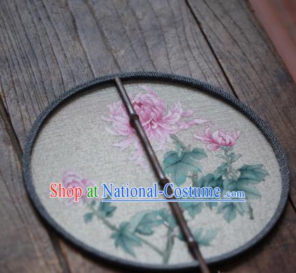 Chinese Handmade Kesi Chrysanthemum Painting Pattern Silk Fan Traditional Hanfu Palace Fan Ancient Princess Circular Fans