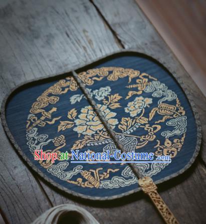 Chinese Handmade Kesi Eight Immortals Painting Pattern Navy Silk Fan Traditional Palace Fan Ancient Hanfu Fans