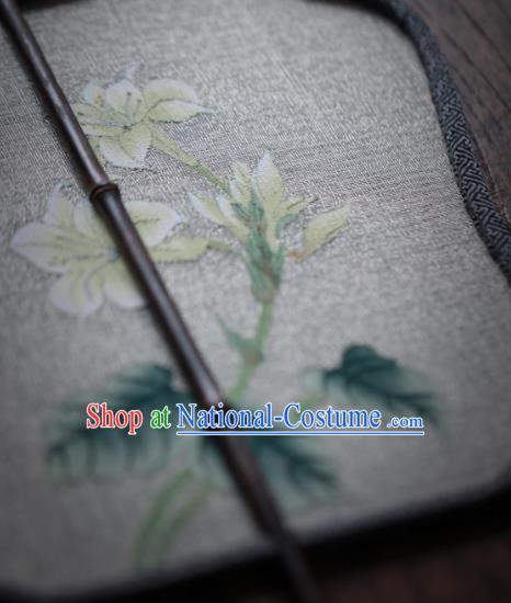 Chinese Handmade Kesi Plantain Lily Painting Pattern Silk Fan Ancient Hanfu Fans Traditional Palace Fan