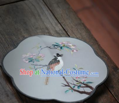 China Classical Silk Palace Fan Traditional Hanfu Fan Handmade Embroidered Begonia Bird Fan