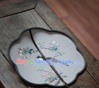 China Classical Silk Palace Fan Traditional Hanfu Fan Handmade Embroidered Begonia Bird Fan