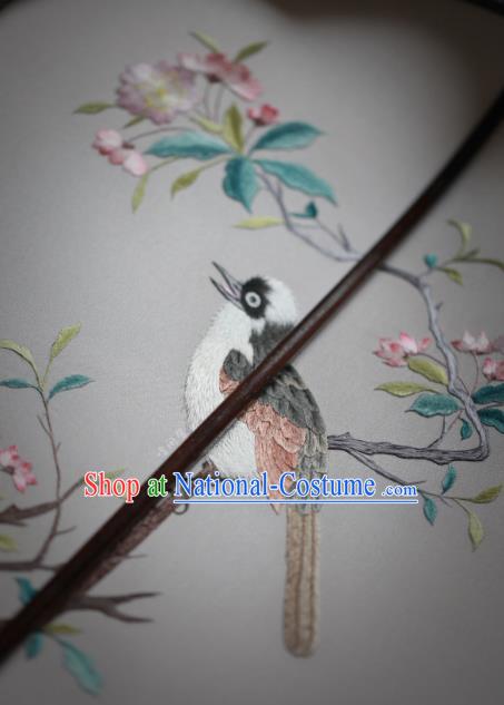 China Classical Silk Palace Fan Traditional Hanfu Fan Handmade Embroidered Begonia Bird Fan