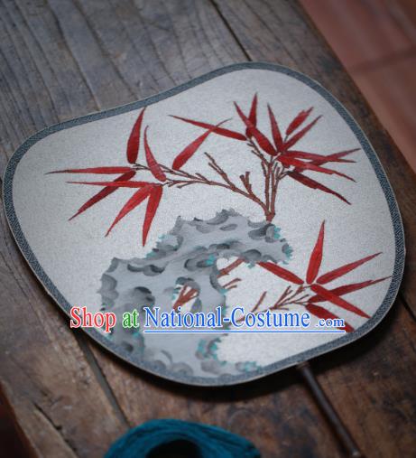 Chinese Handmade Kesi Bamboo Leaf Pattern Silk Fan Traditional Palace Fan Ancient Princess Hanfu Fans