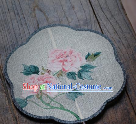 Chinese Traditional Palace Fan Ancient Song Dynasty Princess Hanfu Fans Handmade Kesi Peony Pattern Silk Fan