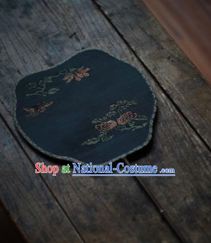 Chinese Ancient Princess Hanfu Fans Handmade Kesi Mangnolia Pattern Navy Silk Fan Traditional Song Dynasty Palace Fan