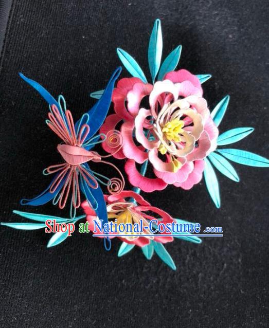 China Handmade Silk Peony Butterfly Hairpin Traditional Hanfu Hair Accessories Ancient Court Lady Hair Stick