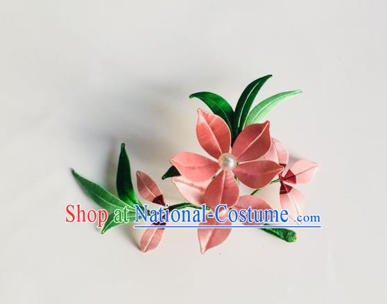 China Handmade Pink Silk Peach Blossom Hairpin Traditional Song Dynasty Hair Accessories Ancient Princess Flowers Hair Stick