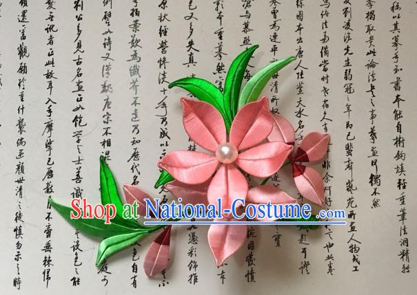 China Handmade Pink Silk Peach Blossom Hairpin Traditional Song Dynasty Hair Accessories Ancient Princess Flowers Hair Stick