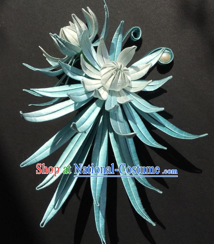 China Handmade Yellow Silk Chrysanthemum Hairpin Traditional Qing Dynasty Hair Accessories Ancient Court Woman Hair Stick