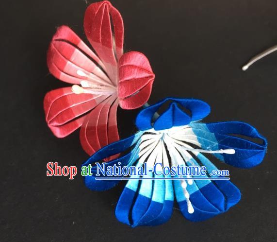 China Handmade Silk Petunia Hairpin Traditional Cheongsam Hair Accessories Ancient Swordswoman Ebony Hair Stick