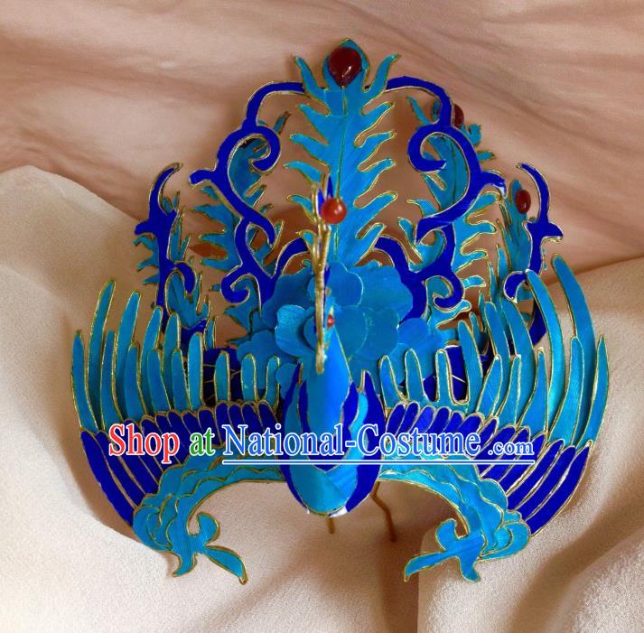 China Handmade Blue Peony Butterfly Hairpins Traditional Wedding Headdress Ancient Qing Dynasty Empress Hair Crown Complete Set