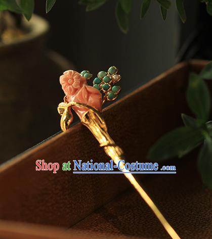 China Handmade Gems Hairpin Traditional Cheongsam Hair Accessories Ancient Hanfu Golden Hair Stick