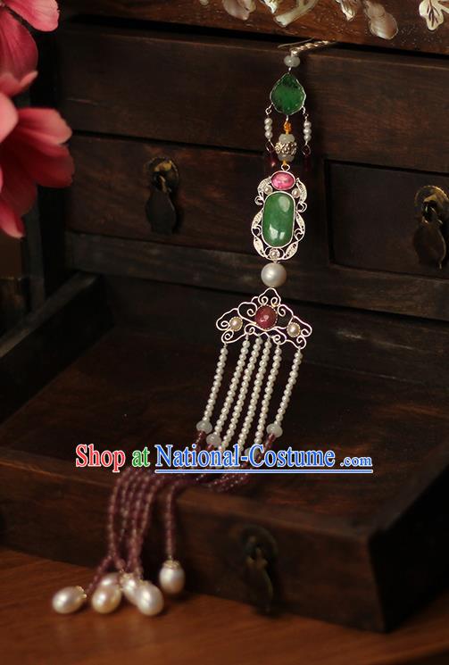 Chinese Ancient Qing Dynasty Court Woman Waist Accessories Traditional Cheongsam Garnet Beads Tassel Pendant