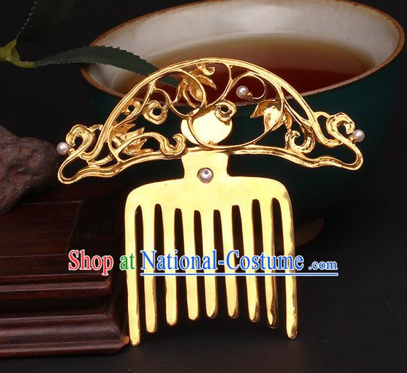 China Handmade Agate Hairpin Traditional Tang Dynasty Hair Accessories Ancient Empress Golden Hair Comb