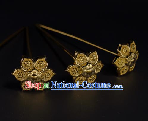 China Handmade Golden Hairpin Traditional Tang Dynasty Hanfu Hair Accessories Ancient Princess Hair Stick