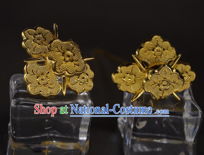 China Handmade Tang Dynasty Hairpin Traditional Hanfu Hair Accessories Ancient Princess Golden Peony Hair Stick