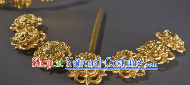 China Handmade Song Dynasty Hairpin Traditional Hanfu Hair Accessories Ancient Noble Woman Golden Hair Crown