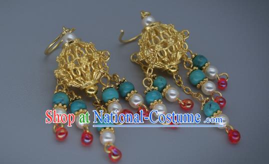 Chinese Ancient Palace Princess Tassel Earrings Traditional Tang Dynasty Ear Accessories National Handmade Jewelry