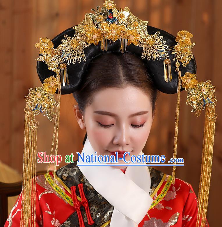 China Handmade Qing Dynasty Imperial Concubine Hair Accessories Ancient Court Woman Hairpins and Wigs