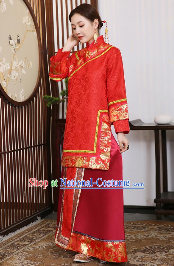 China Ancient Rich Young Mistress Red Dress Traditional Qing Dynasty Wealthy Madame Garment Clothing