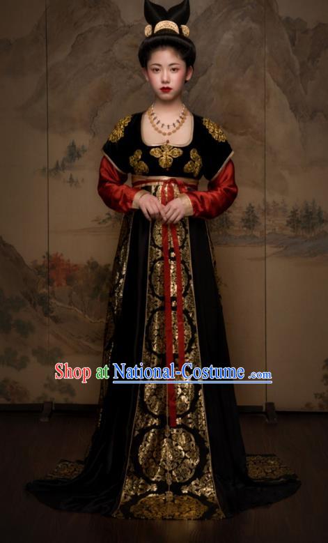 China Ancient Royal Princess Black Hanfu Dress Traditional Tang Dynasty Palace Lady Dance Garment Costumes