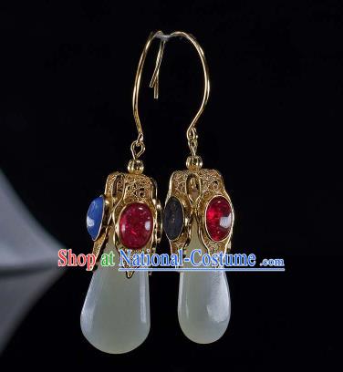 Chinese Traditional Ming Dynasty Gems Ear Accessories National Jade Jewelry Handmade Ancient Princess Consort Earrings