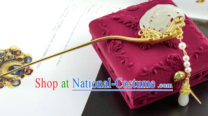 China Handmade Tang Dynasty Jade Hairpin Traditional Hanfu Hair Accessories Ancient Empress Golden Hair Stick