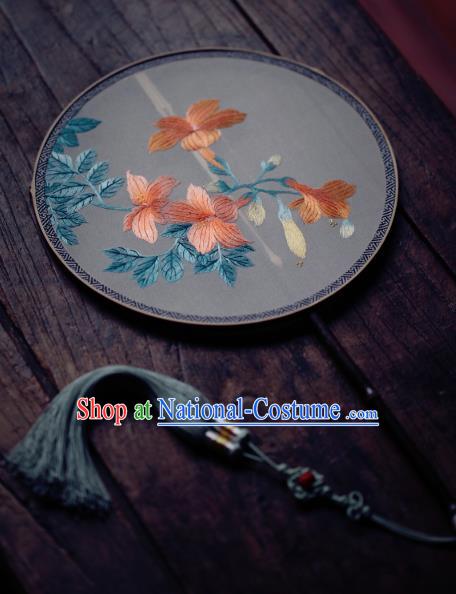 China Classical Silk Palace Fan Traditional Hanfu Fan Handmade Embroidered Trumpet Creeper Circular Fan