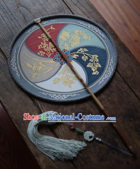 Chinese Handmade Kesi Silk Circular Fan Traditional Palace Fan Ancient Tang Dynasty Princess Hanfu Fans