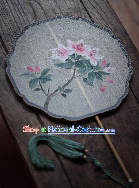 Chinese Handmade Kesi Azalea Painting Silk Fan Traditional Palace Fan Ancient Song Dynasty Princess Hanfu Fans