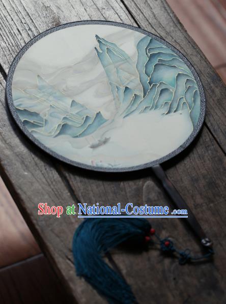 Chinese Ancient Ming Dynasty Hanfu Fans Handmade Painting Landscape Silk Circular Fan Traditional Palace Fan