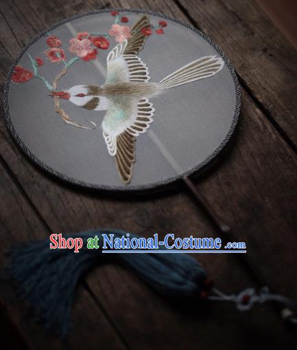 China Handmade Embroidered Plum Blossom Fan Classical Silk Palace Fan Traditional Hanfu Circular Fan