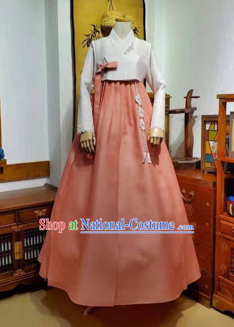 Korean Traditional Garments Fashion Wedding Hanbok Clothing Asian Korea Bride White Blouse and Red Dress