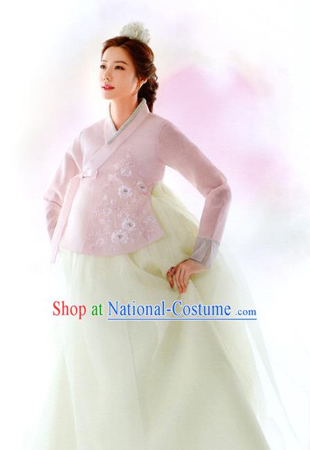 Asian Korea Wedding Pink Blouse and Yellow Dress Traditional Garments Fashion Korean Bride Hanbok Clothing