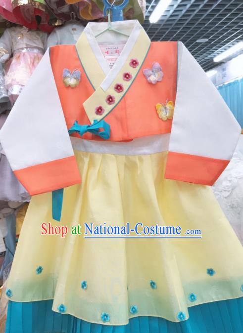 Asian Korea Traditional Fashion Garments Korean Court Princess Hanbok Clothing Girl Orange Blouse and Yellow Dress