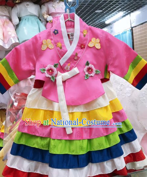 Asian Traditional Korean Princess Fashion Garments Korea Court Hanbok Clothing Girl Rosy Blouse and Dress